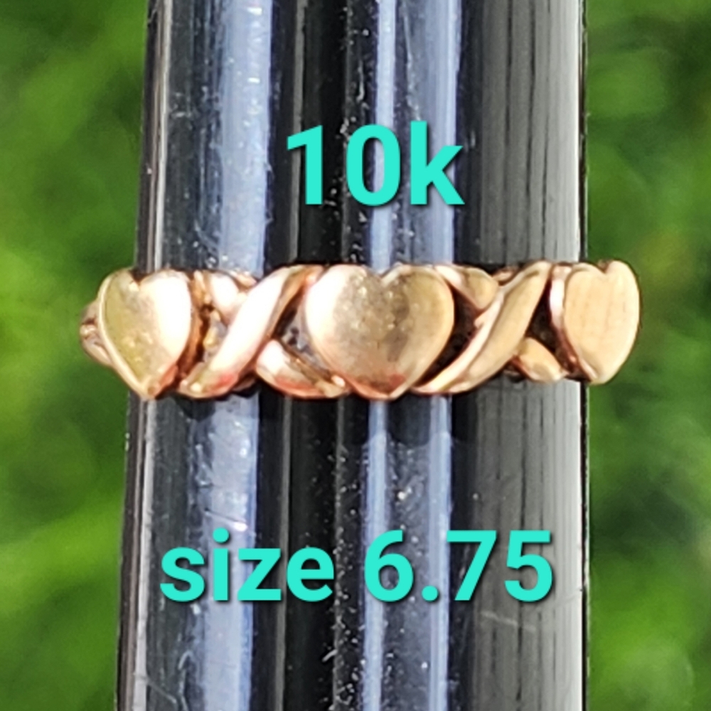 10k gold heart ring wedding engagement band size 6.75 hearts